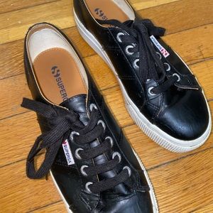 Black leather platform superga sneakers